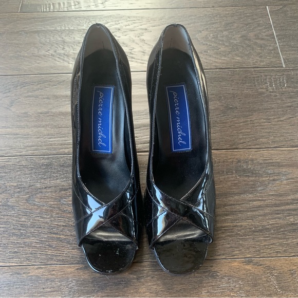 Pierre Michel Size 7 Black Open Toed 3 Inch Heels - Picture 3 of 11